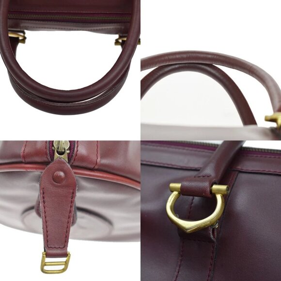 MUST DE CARTIER 2C Logo Hand Shoulder Bag Travel Leather Red 158-082225 - Picture 8 of 16
